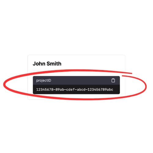 Code copy container entitled "projectID"